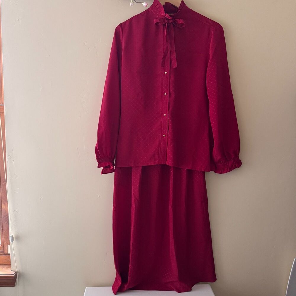 Cordon Talbots 2 Piece Blouse Skirt Set Red Sz 12 vintage
